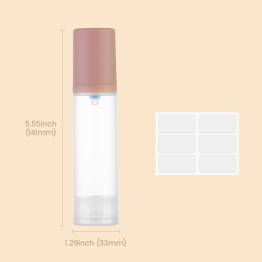 Lulupack Travel Pump Bottle for Lotion - Airless Pump Container 1.7oz Empty for Cosmetic Oil - Small Dispenser Refillable for Travel Shampoo - Mini Jar for Toiletry Foundation Makeup 30ml 6pcs Pink