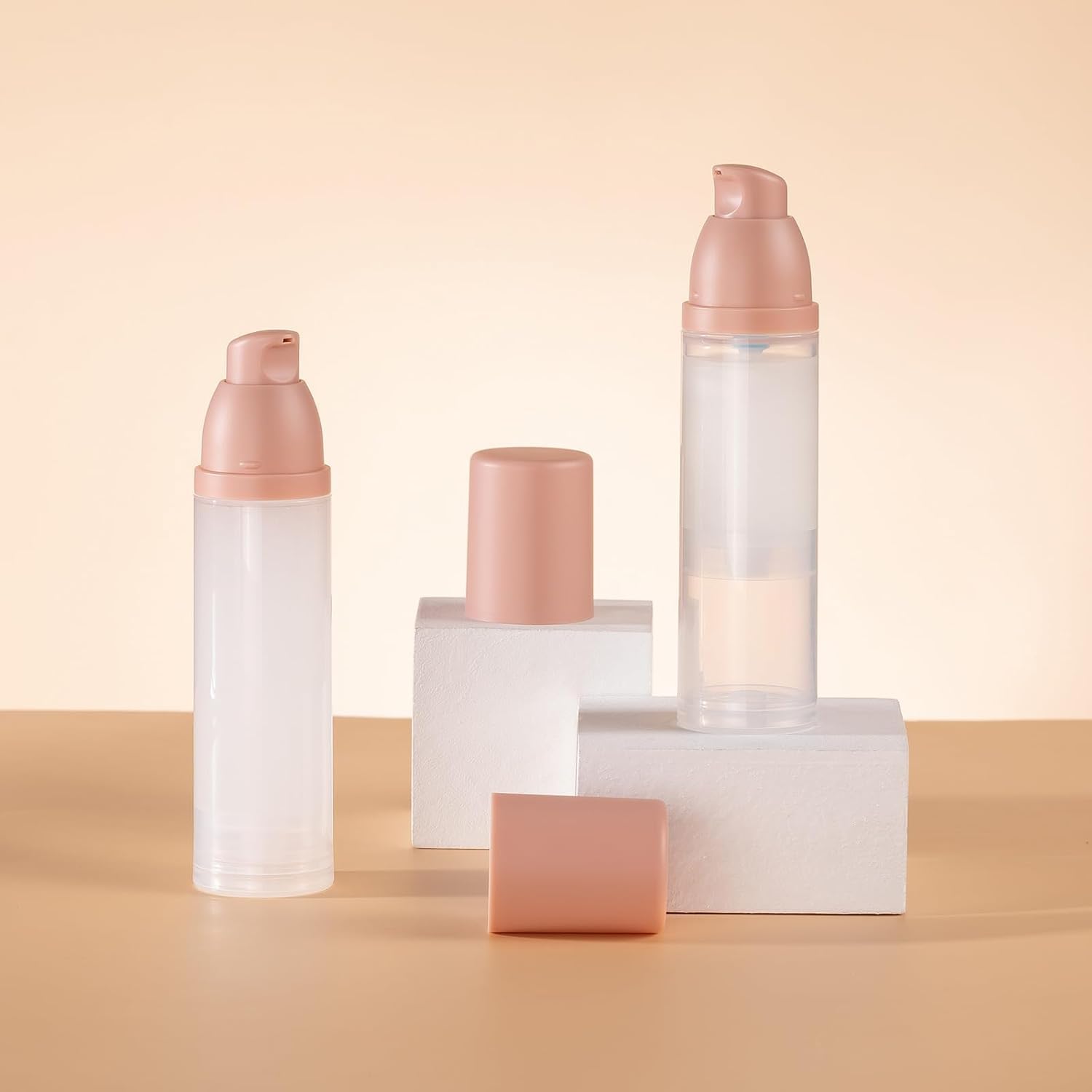 Lulupack Travel Pump Bottle for Lotion - Airless Pump Container 1.7oz Empty for Cosmetic Oil - Small Dispenser Refillable for Travel Shampoo - Mini Jar for Toiletry Foundation Makeup 30ml 6pcs Pink