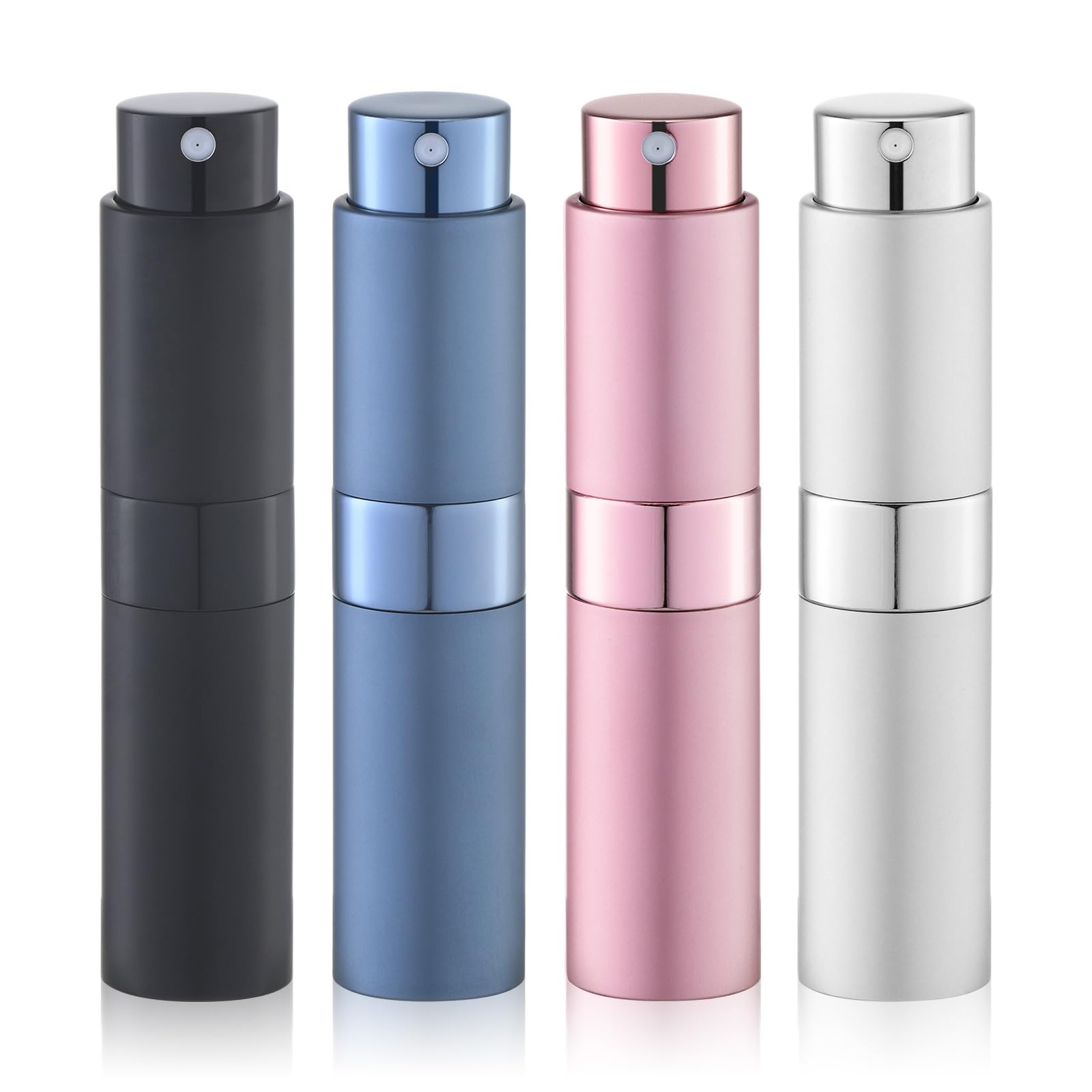 Travel Perfume Atomizer Refillable Bottle: Spray Cologne for Travel size - Small Empty Sprayer Fragrance - 8ml (Black, Blue, Silver, Grey)