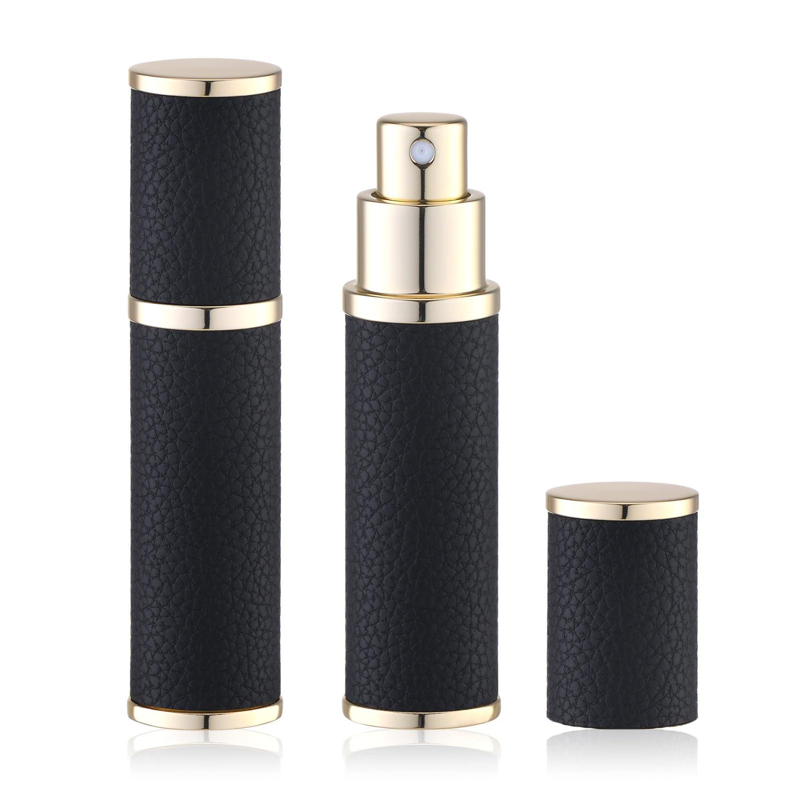 Fusupak Travel Perfume Bottle Refillable - Mini Portable Cologne Atomizer Sprayer - Empty Travel Size Fragrance Pump Dispenser Container for Men - 10ml Black Brown 2PCS Small Leather Refill Sample