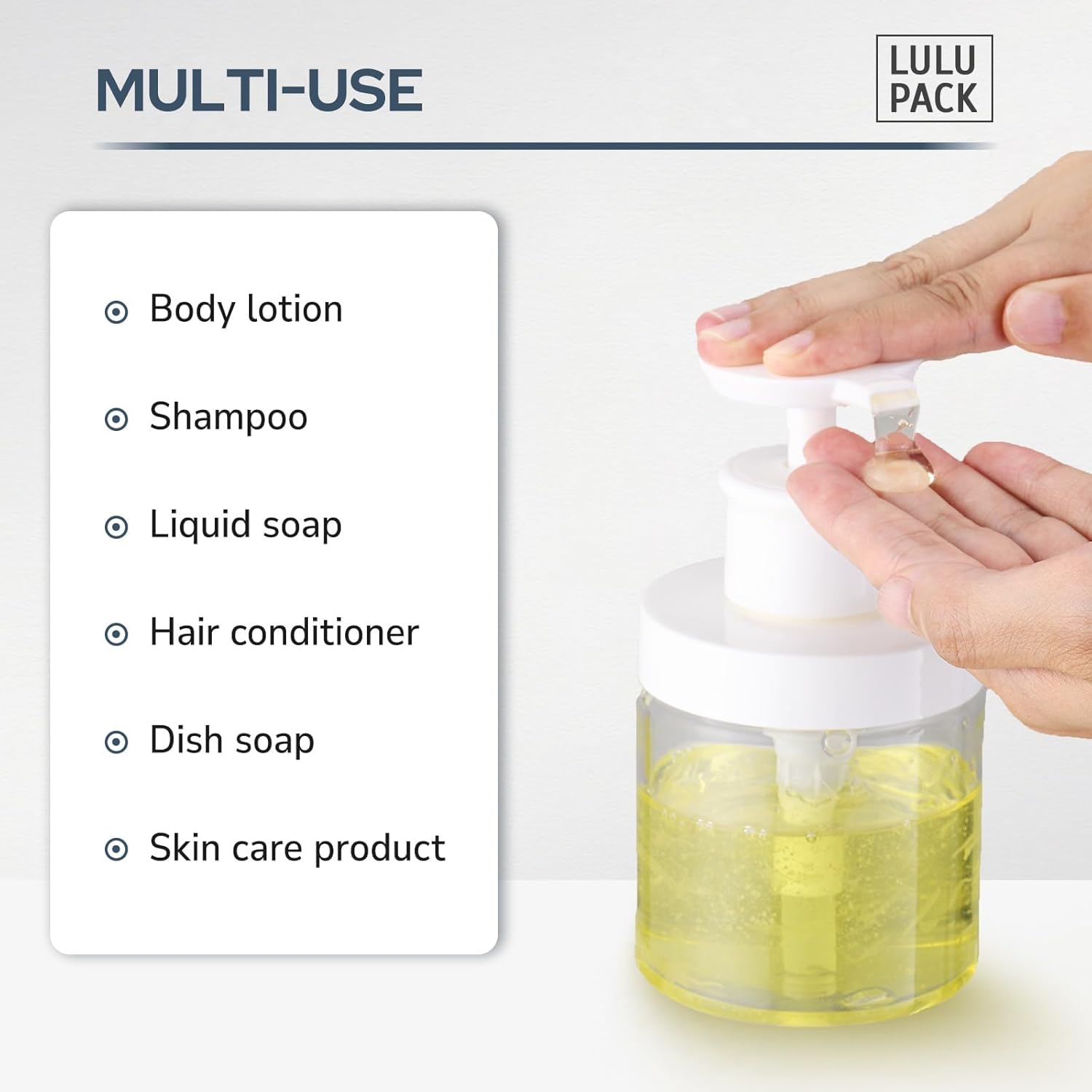 Pump Bottle Dispenser for Soap : Shampoo Container for Travel Conditioner - Refillable Jar for Hand Lotion and Dish - Empty Plastic 250ml Clear