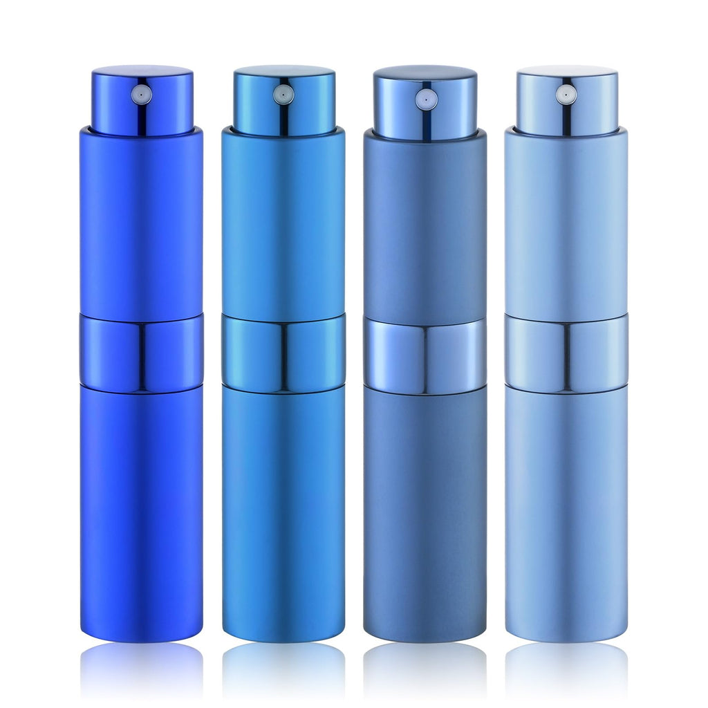 Travel Perfume Atomizer Refillable Bottle: Spray Cologne for Travel size - Small Empty Sprayer Fragrance - 8ml (Black, Blue, Silver, Grey)