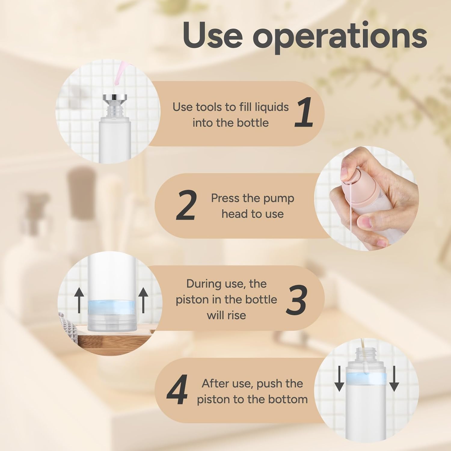 Lulupack Travel Pump Bottle for Lotion - Airless Pump Container 1.7oz Empty for Cosmetic Oil - Small Dispenser Refillable for Travel Shampoo - Mini Jar for Toiletry Foundation Makeup 30ml 6pcs Pink