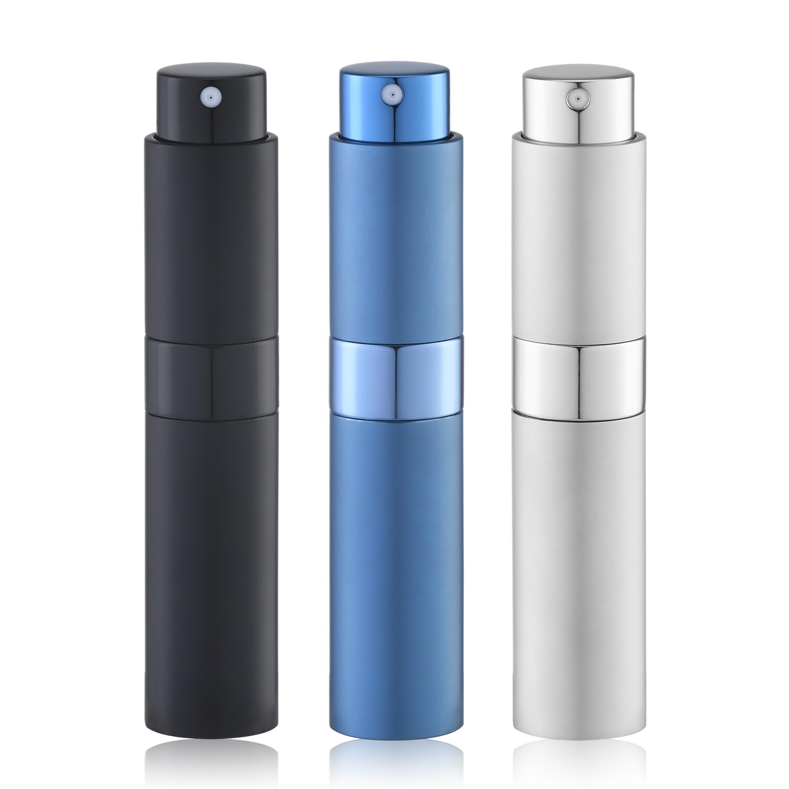 10ml Perfume Atomizer(3PCS), Cologne Spray Bottle, Travel Refillable Portable Sprayer (Black, Sliver, Grey)