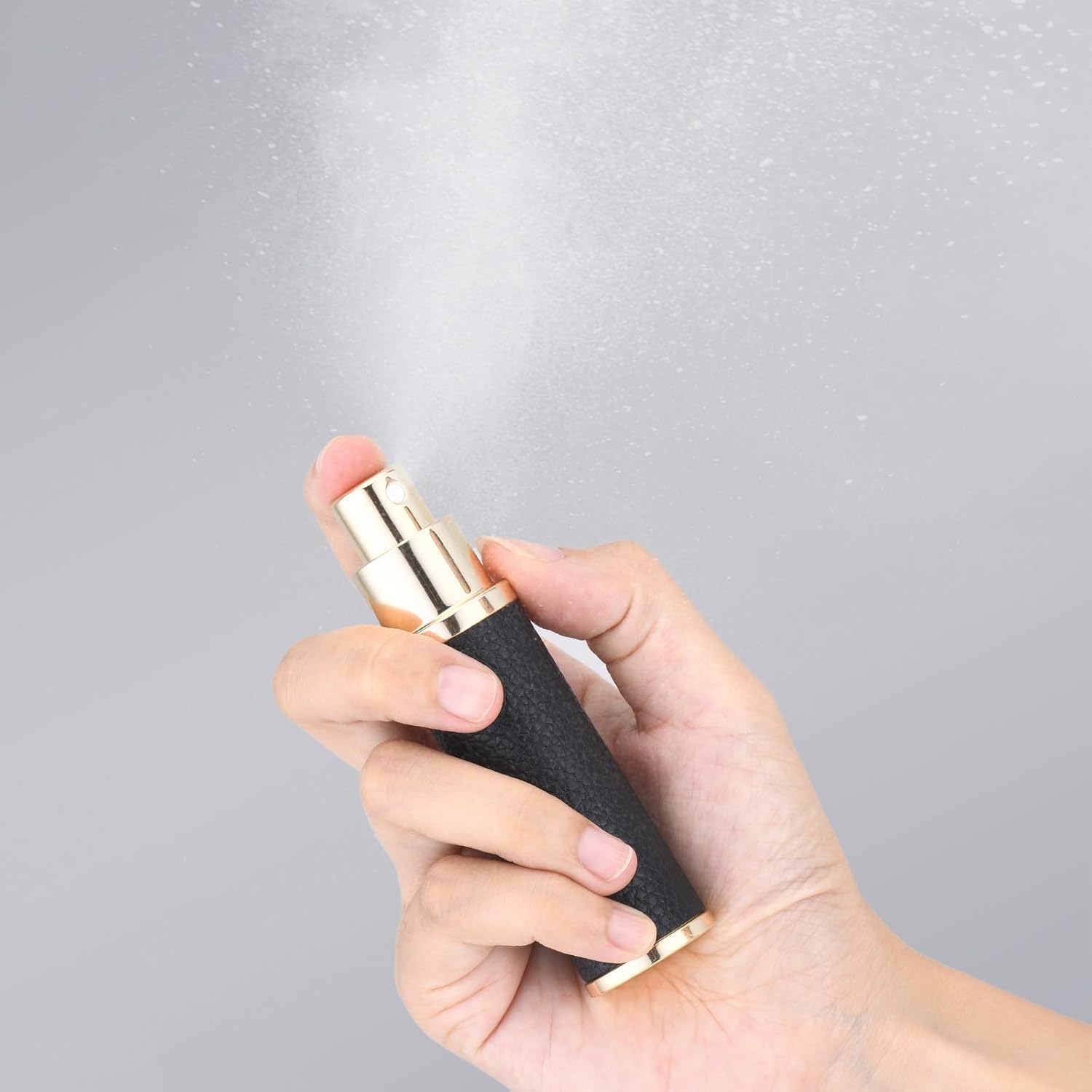 Fusupak Travel Perfume Bottle Refillable - Mini Portable Cologne Atomizer Sprayer - Empty Travel Size Fragrance Pump Dispenser Container for Men - 10ml Black Brown 2PCS Small Leather Refill Sample