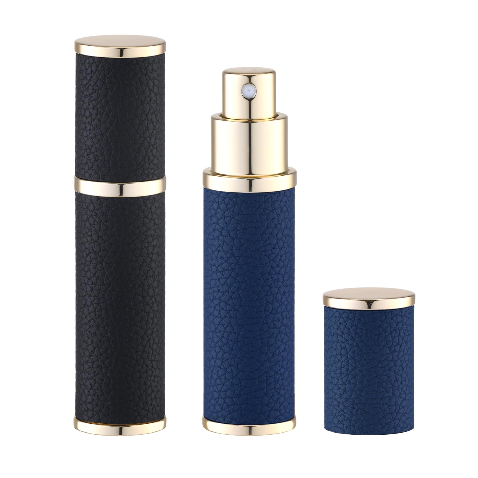 Fusupak Travel Perfume Bottle Refillable - Mini Portable Cologne Atomizer Sprayer - Empty Travel Size Fragrance Pump Dispenser Container for Men - 10ml Black Brown 2PCS Small Leather Refill Sample