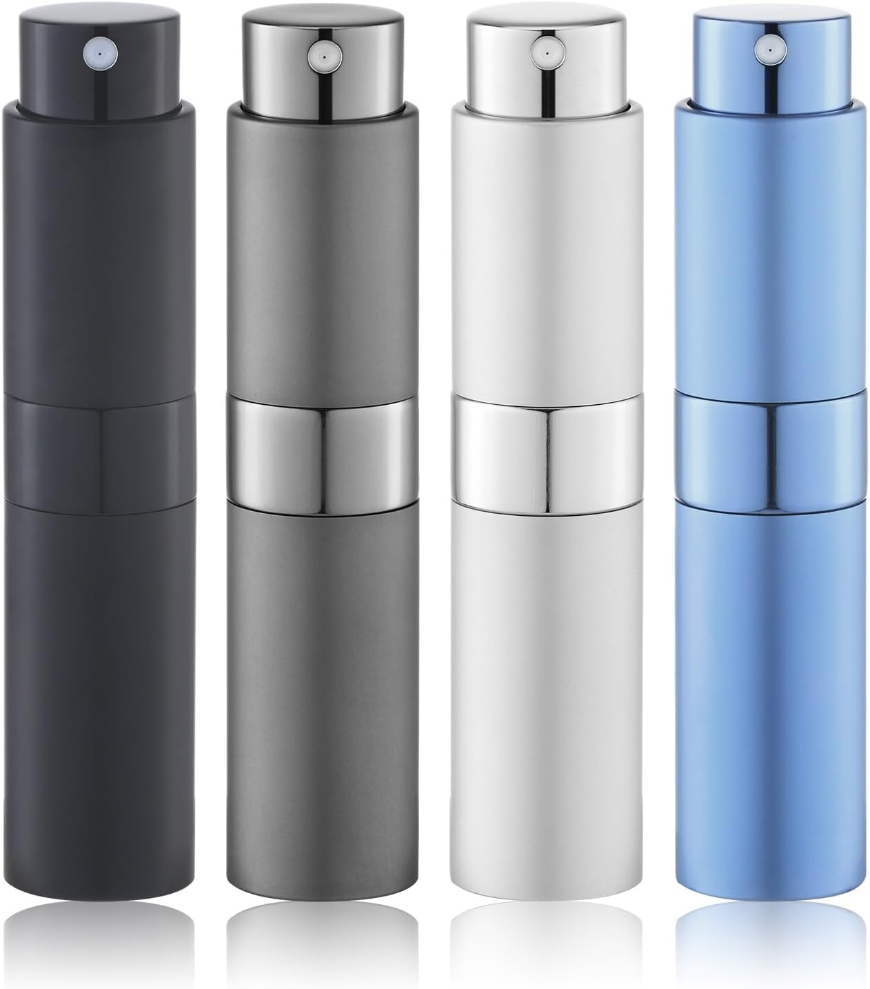 Travel Perfume Atomizer Refillable Bottle: Spray Cologne for Travel size - Small Empty Sprayer Fragrance - 8ml (Black, Blue, Silver, Grey)
