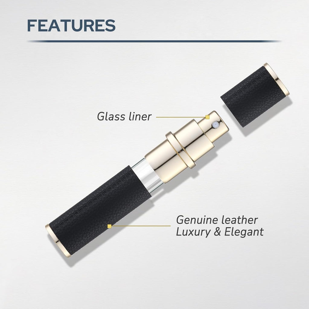 Fusupak Travel Perfume Bottle Refillable - Mini Portable Cologne Atomizer Sprayer - Empty Travel Size Fragrance Pump Dispenser Container for Men - 10ml Black Brown 2PCS Small Leather Refill Sample