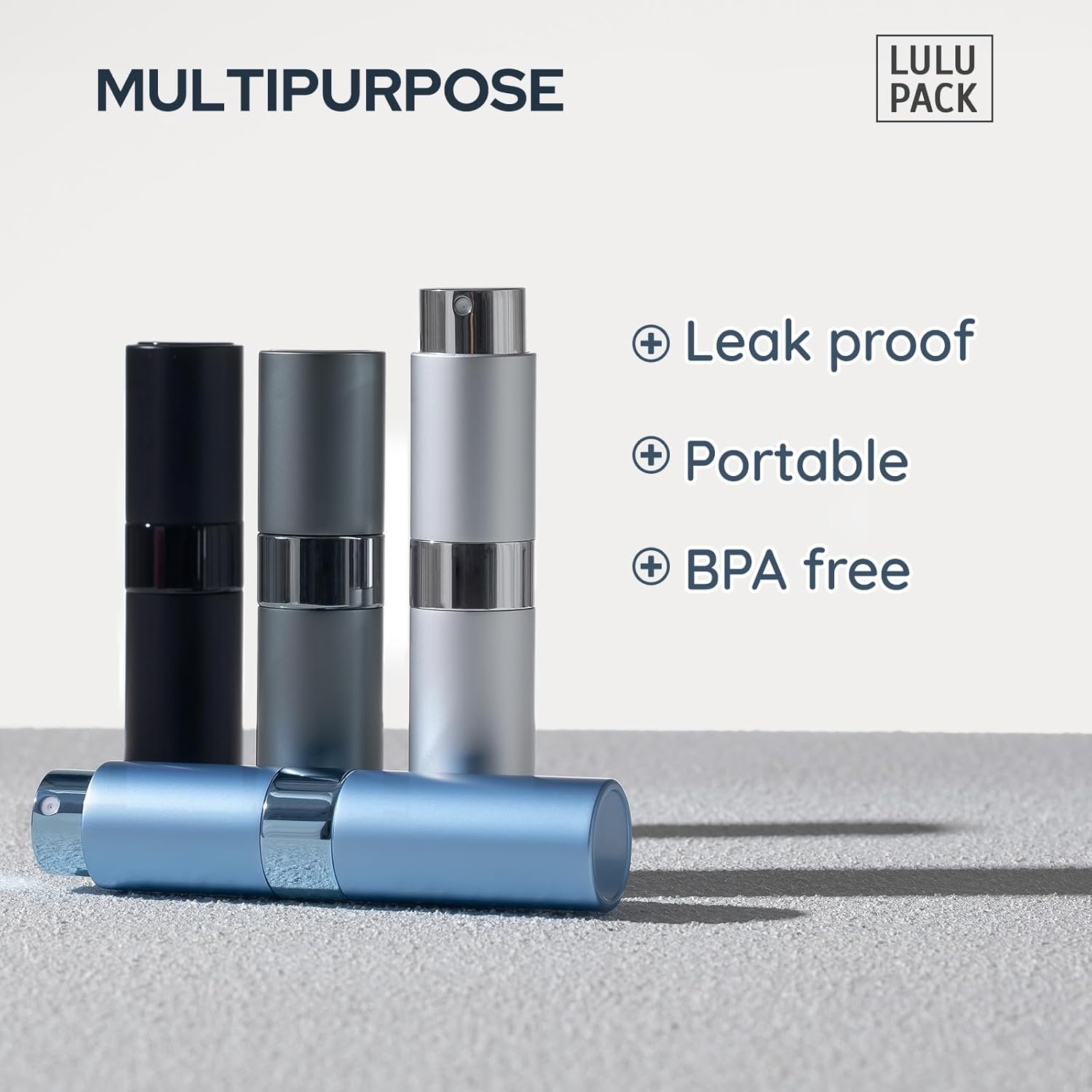 Travel Perfume Atomizer Refillable Bottle: Spray Cologne for Travel size - Small Empty Sprayer Fragrance - 8ml (Black, Blue, Silver, Grey)