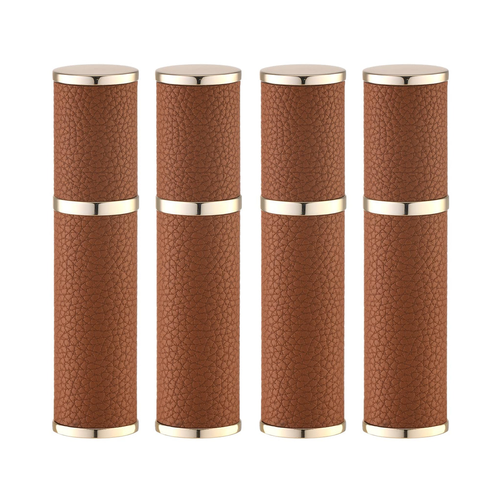 Fusupak Travel Perfume Bottle Refillable - Mini Leather Cologne Atomizer Sprayer Portable - Empty Small Size Fragrance Pump Dispenser Container for Men Women Gifts - Small Refill 10ml 4 PCS
