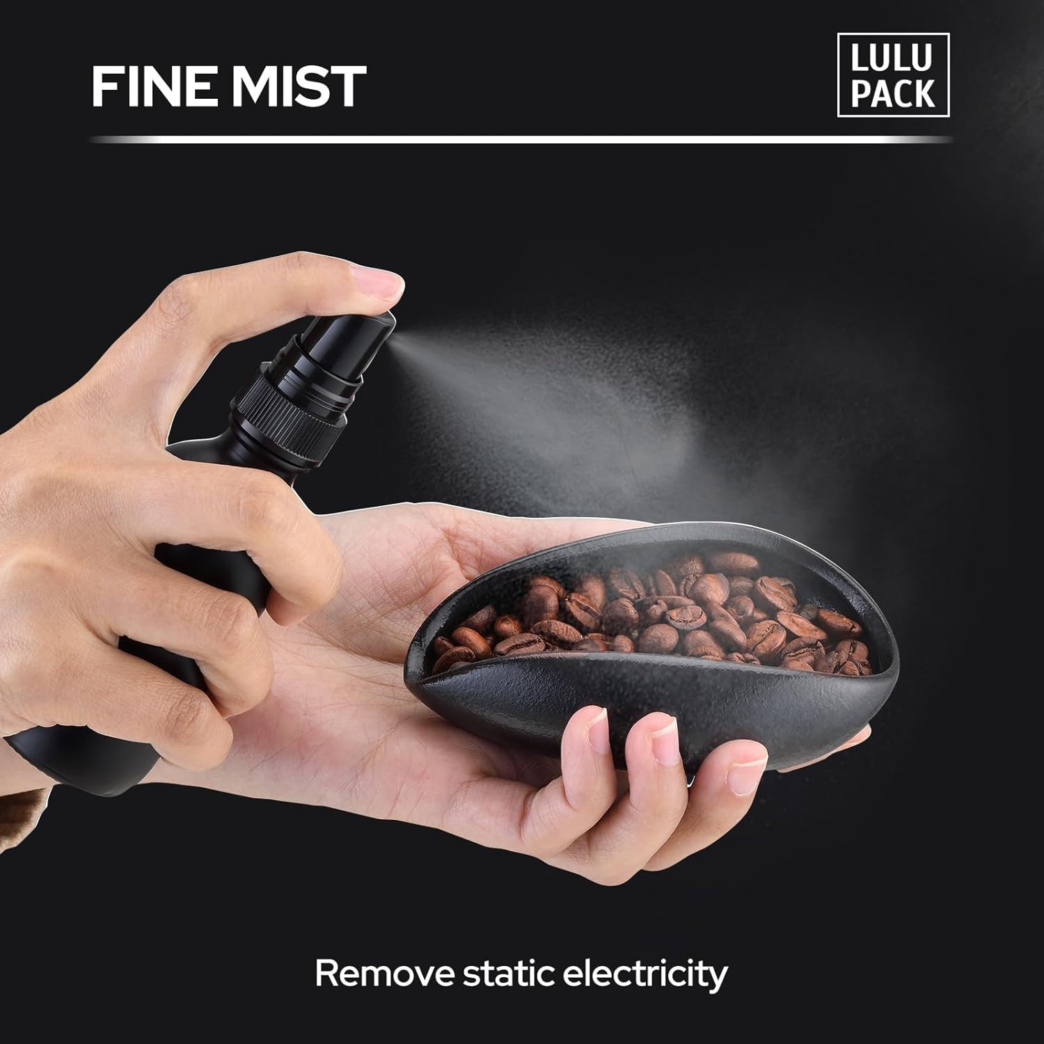 Lulupack Coffee Dosing Cup with 60ml Spray Bottle - Espresso Bean Mister for Water Spritzer - Measuring Scale Cups for Dose Tray - Coffee Accessories Kit for Sprayer Atomizer Glass Black