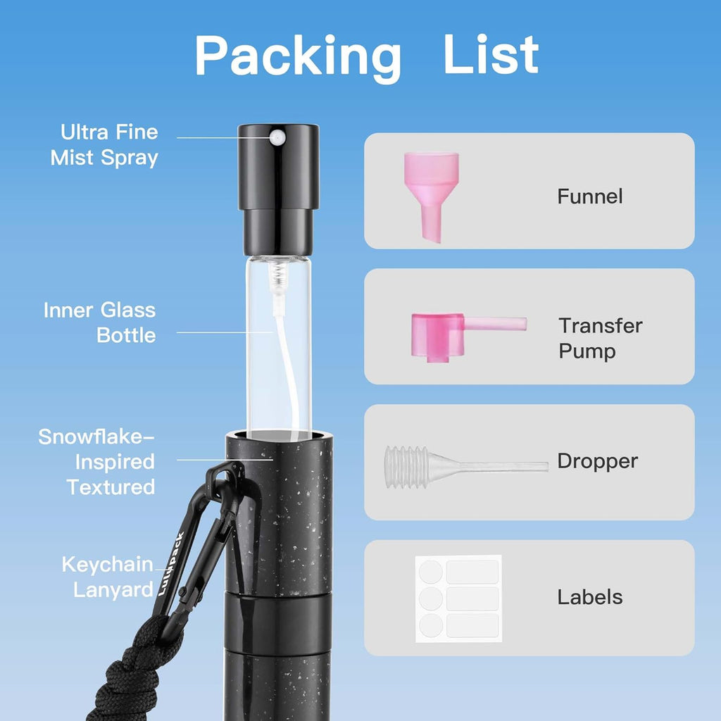 Lulupack Small Spray Bottle with Keychain - 8ml Cologne Travel Bottle Refillable - Travel Size Perfume Atomizer for Men - Portable Fragrance Decant Dispenser Speckled Black