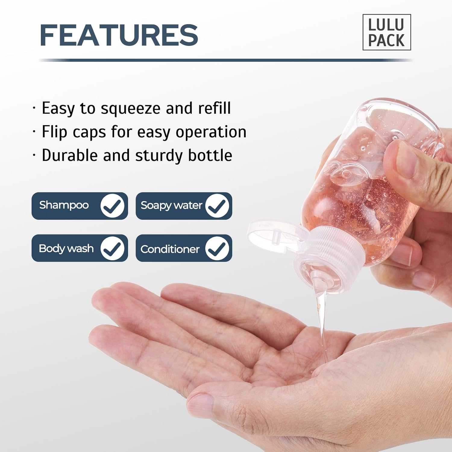 Lulupack Travel Bottles for Toiletries 1.6 oz - Travel Size Shampoo and Plastic Containers Tsa Approved - Empty Squeeze Sanitizer Lotion Toiletry - Refillable Hand Liquid Mini Bottles Clear 9PCS