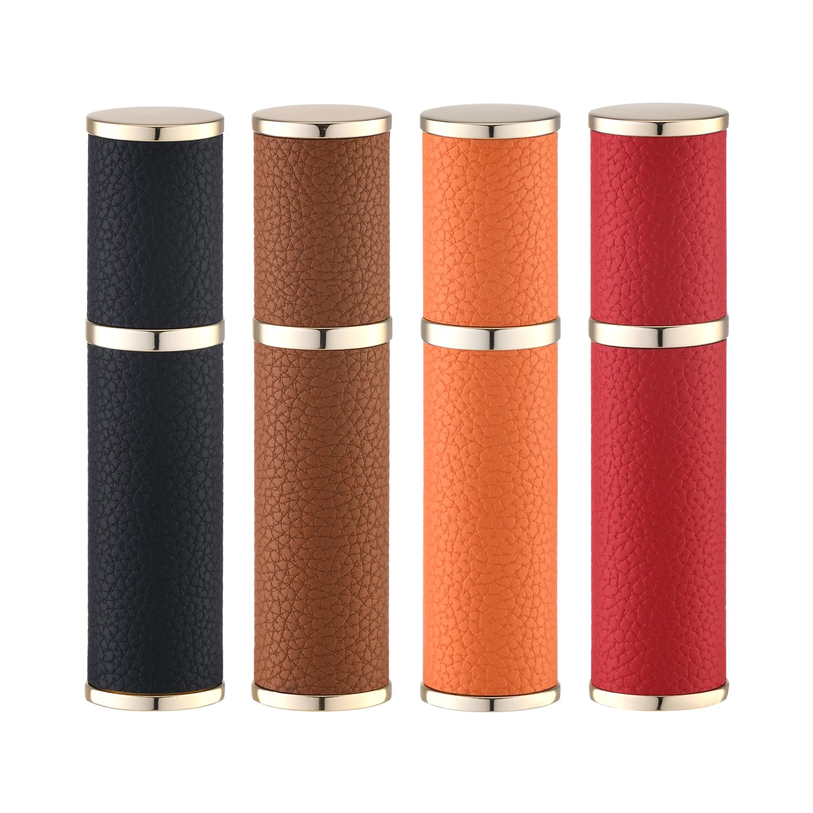 Fusupak Travel Perfume Bottle Refillable - Mini Leather Cologne Atomizer Sprayer Portable - Empty Small Size Fragrance Pump Dispenser Container for Men Women Gifts - Small Refill 10ml 4 PCS