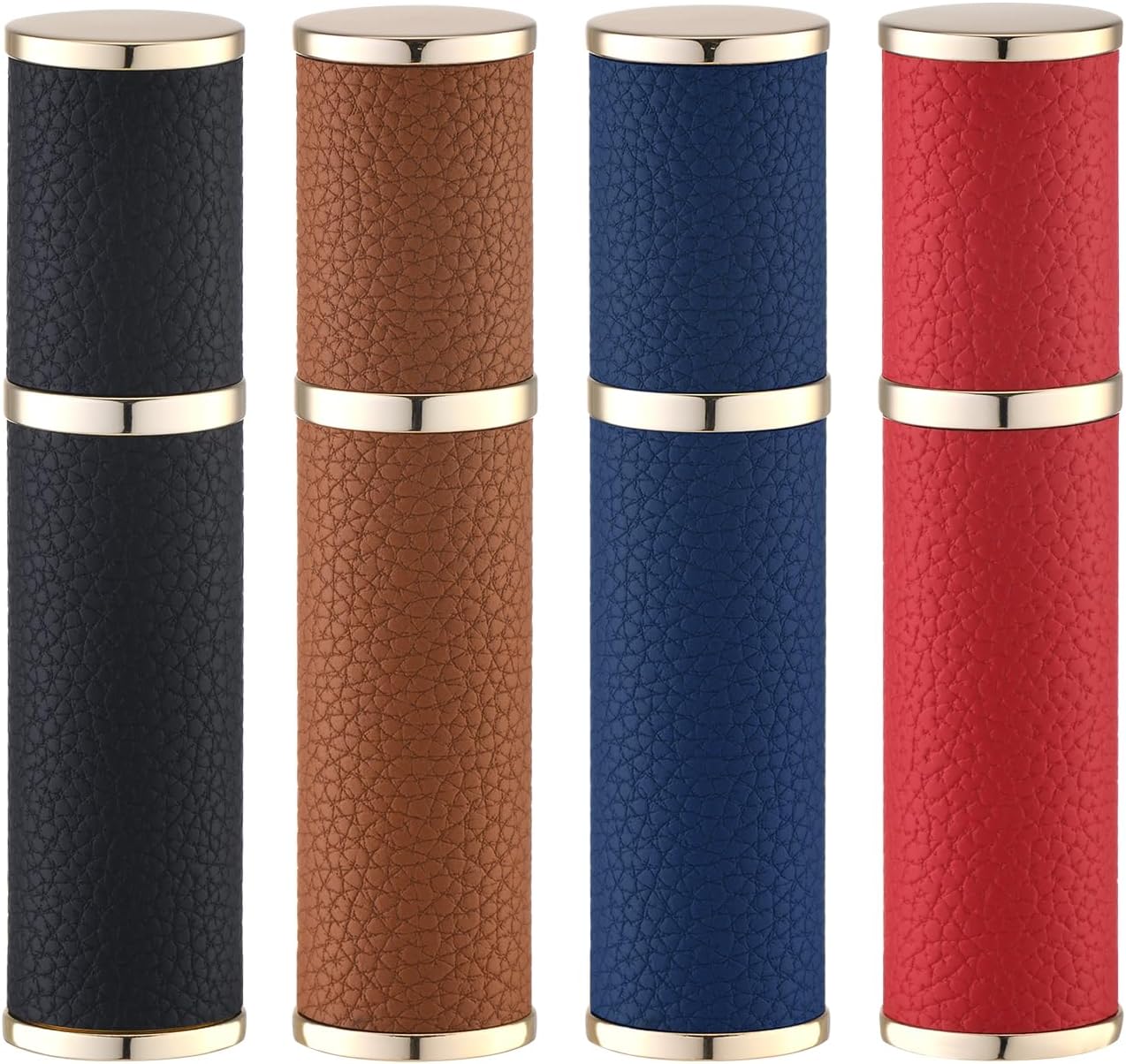 Fusupak Travel Perfume Bottle Refillable - Mini Leather Cologne Atomizer Sprayer Portable - Empty Small Size Fragrance Pump Dispenser Container for Men Women Gifts - Small Refill 10ml 4 PCS