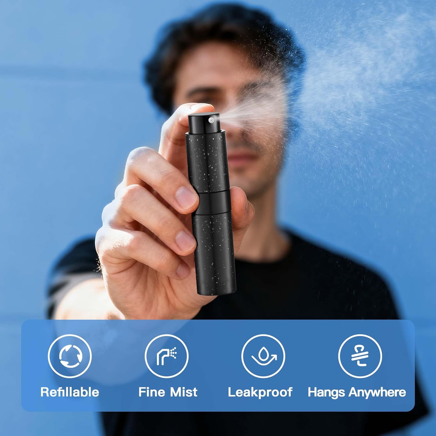 Lulupack Small Spray Bottle with Keychain - 8ml Cologne Travel Bottle Refillable - Travel Size Perfume Atomizer for Men - Portable Fragrance Decant Dispenser Speckled Black