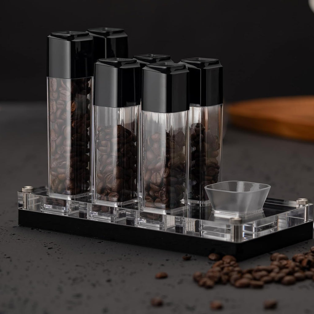 Lulupack Coffee Bean Storage Dosing Tube: Single Espresso Dosing Containers - Small Airtight Canister Holder with Display Stand - Large