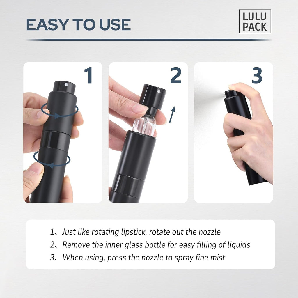 Perfume Atomizer Refillable Travel Bottle: Cologne Portable Sprayer for Men - Mini Spray Empty for Refill - 1oz Large Size Black