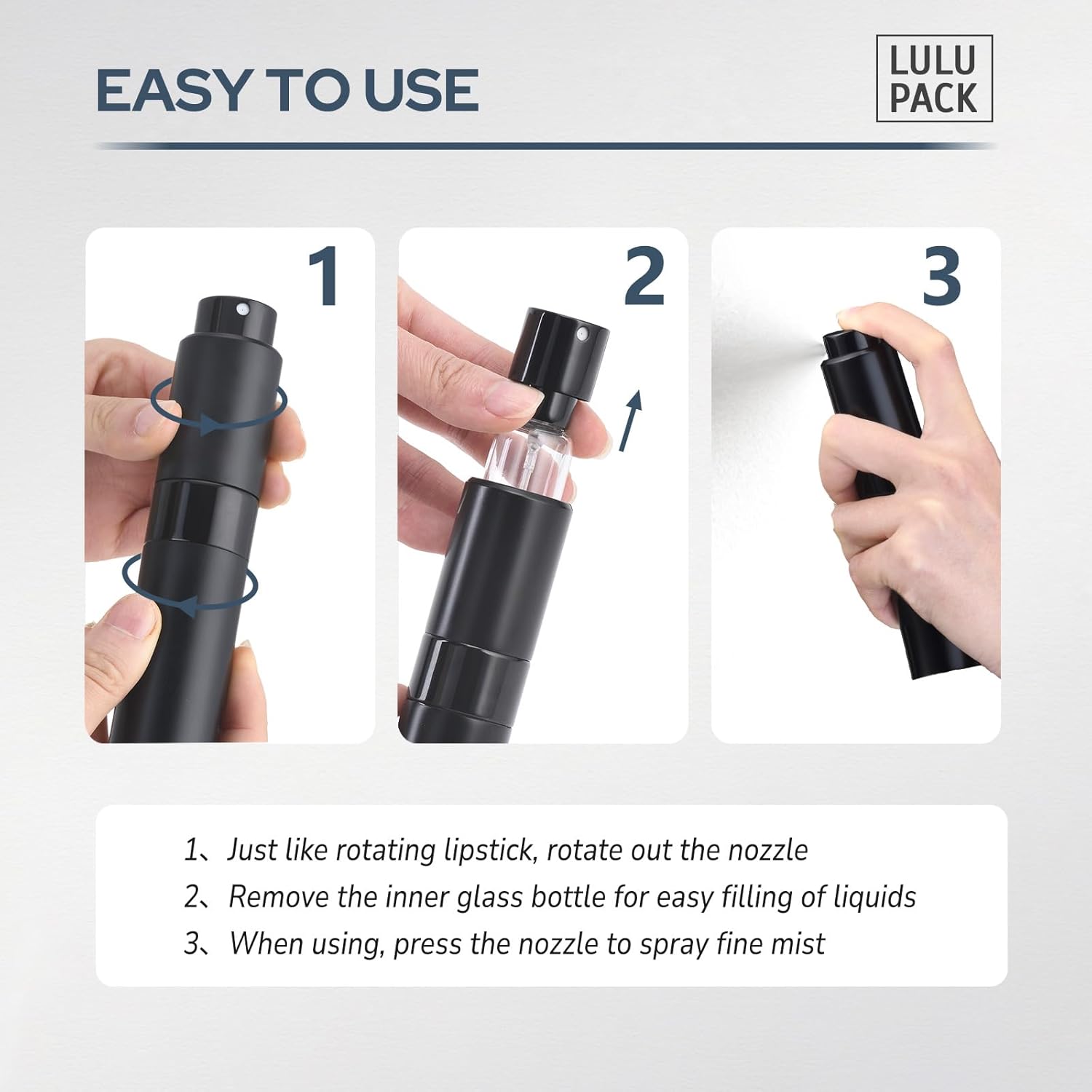 Perfume Atomizer Refillable Travel Bottle: Cologne Portable Sprayer for Men - Mini Spray Empty for Refill - 1oz Large Size Black