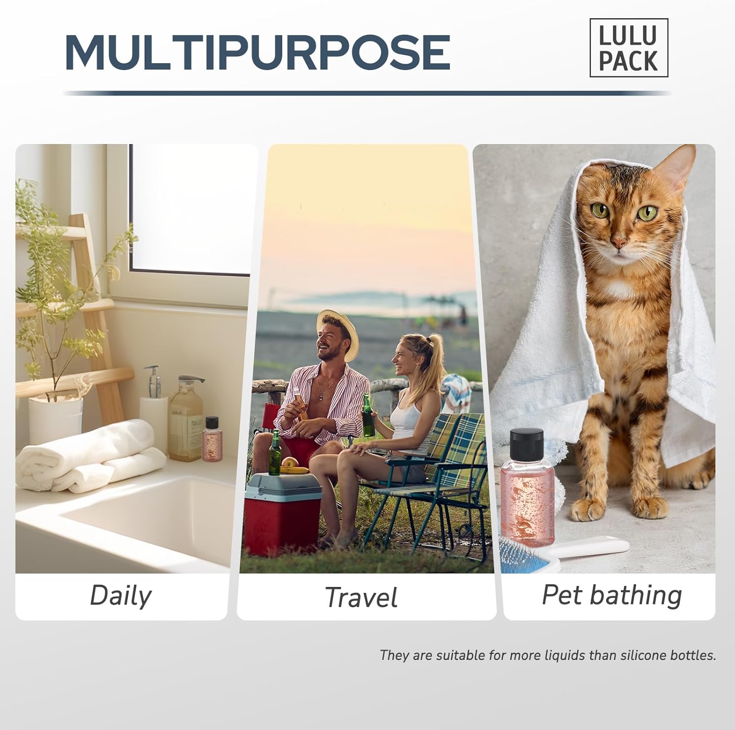 Lulupack Travel Bottles for Toiletries 1.6 oz - Travel Size Shampoo and Plastic Containers Tsa Approved - Empty Squeeze Sanitizer Lotion Toiletry - Refillable Hand Liquid Mini Bottles Clear 9PCS