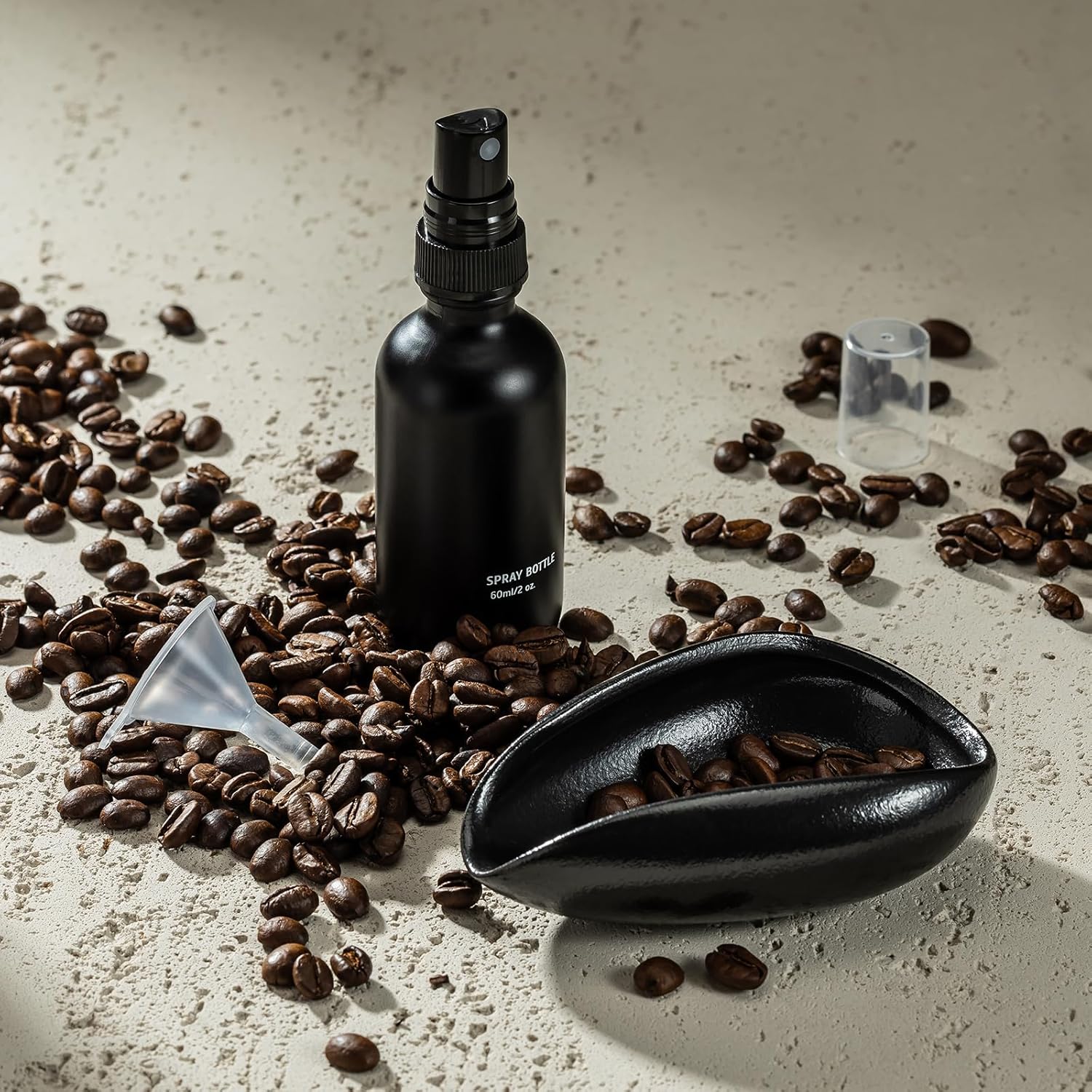 Lulupack Coffee Dosing Cup with 60ml Spray Bottle - Espresso Bean Mister for Water Spritzer - Measuring Scale Cups for Dose Tray - Coffee Accessories Kit for Sprayer Atomizer Glass Black