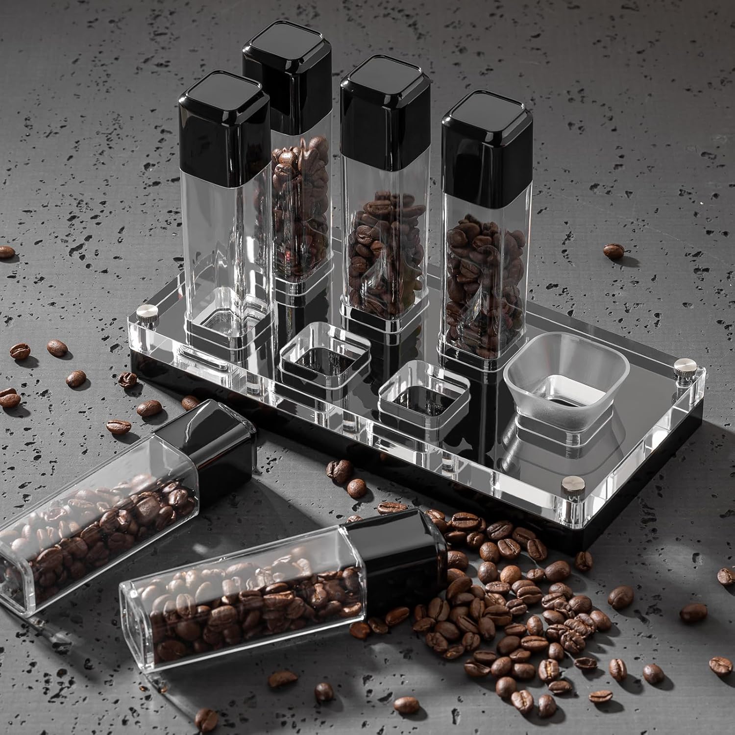 Lulupack Coffee Bean Storage Dosing Tube: Single Espresso Dosing Containers - Small Airtight Canister Holder with Display Stand - Large