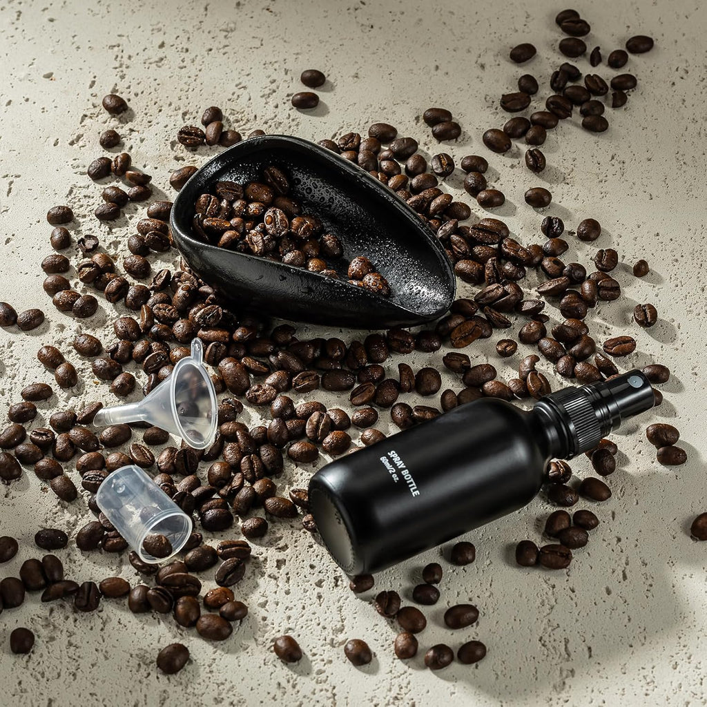 Lulupack Coffee Dosing Cup with 60ml Spray Bottle - Espresso Bean Mister for Water Spritzer - Measuring Scale Cups for Dose Tray - Coffee Accessories Kit for Sprayer Atomizer Glass Black