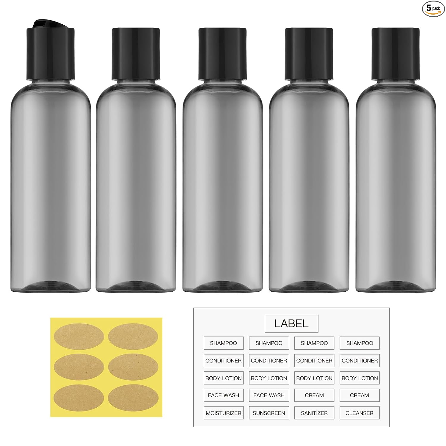 Lulupack 100ml travel bottle lulupack travel bottles for toiletries, 3.4 oz travel size containers, 5pcs, black