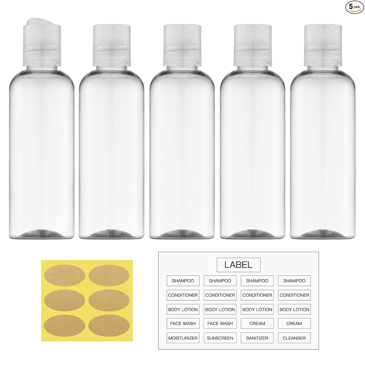 Lulupack 100ml travel bottle lulupack travel bottles for toiletries, 3.4 oz travel size containers, 5pcs, clear