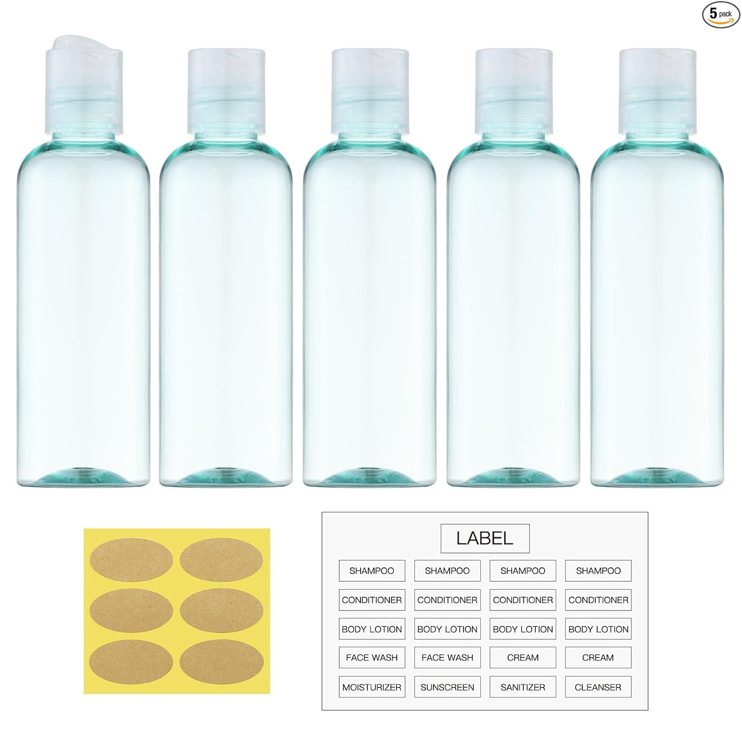 Lulupack 100ml travel bottle lulupack travel bottles for toiletries, 3.4 oz travel size containers, 5pcs, bgreen