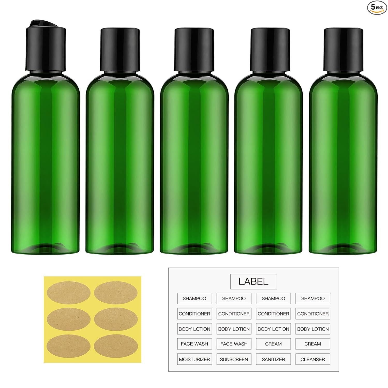 Lulupack 100ml travel bottle lulupack travel bottles for toiletries, 3.4 oz travel size containers, 5pcs, green
